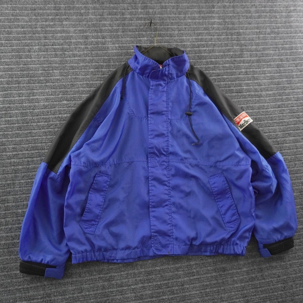 Vintage 90s Marlboro Unlimited Windbreaker Jacket Mens XL Blue Colorblock Logo